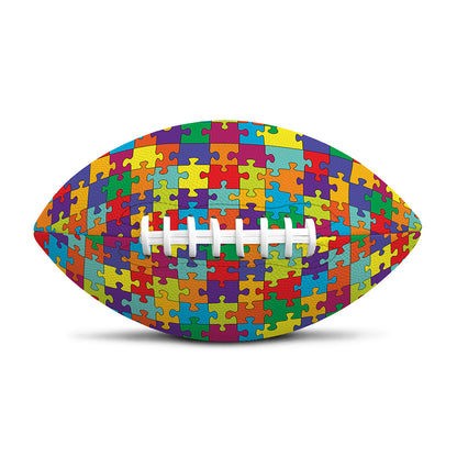 Colorful Autism Awareness Puzzle Print Rugby Ball