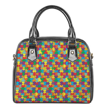Colorful Autism Awareness Puzzle Print Shoulder Handbag