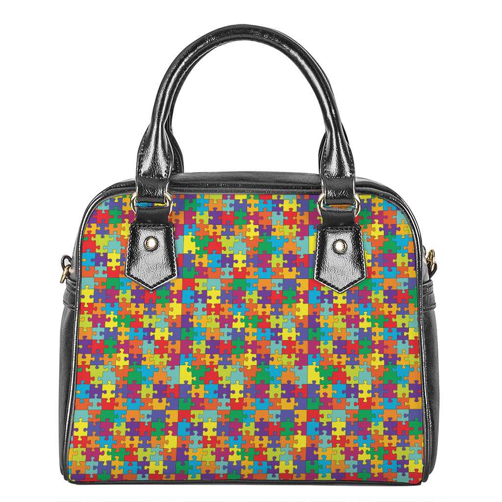 Colorful Autism Awareness Puzzle Print Shoulder Handbag