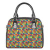 Colorful Autism Awareness Puzzle Print Shoulder Handbag