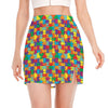 Colorful Autism Awareness Puzzle Print Side Slit Mini Skirt