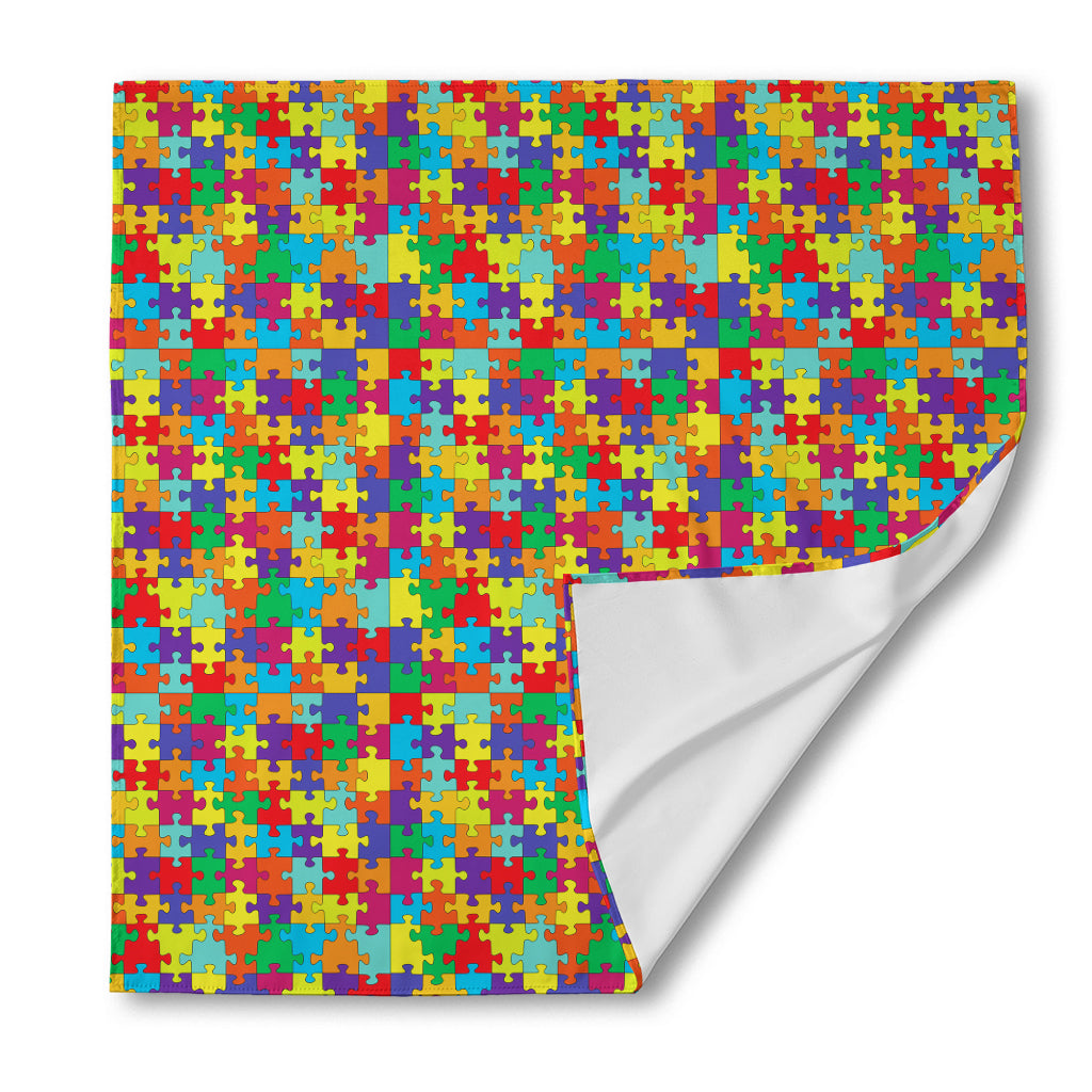 Colorful Autism Awareness Puzzle Print Silk Bandana