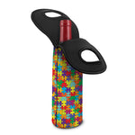 Colorful Autism Awareness Puzzle Print Single Neoprene Wine Tote