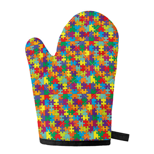 Colorful Autism Awareness Puzzle Print Single Oven Mitt