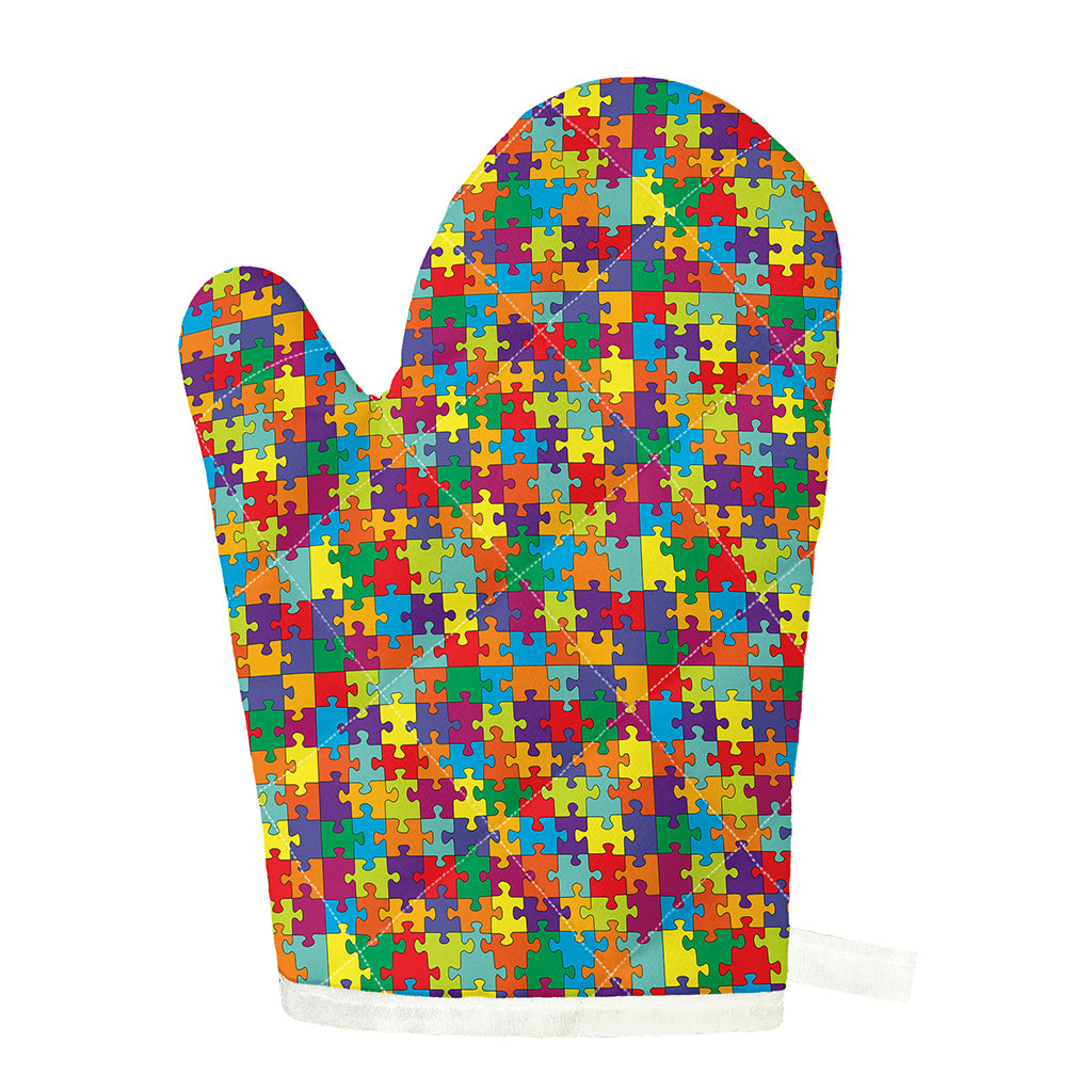 Colorful Autism Awareness Puzzle Print Single Oven Mitt