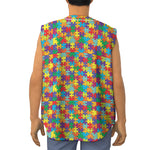 Colorful Autism Awareness Puzzle Print Sleeveless Baseball Jersey