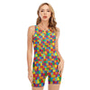 Colorful Autism Awareness Puzzle Print Sleeveless One Piece Swimsuit