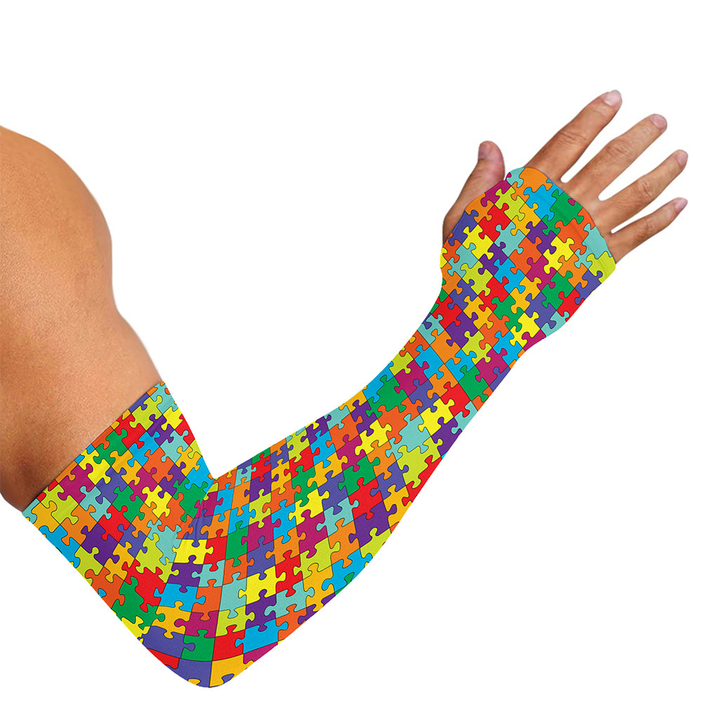 Colorful Autism Awareness Puzzle Print Sun Protection Arm Sleeves