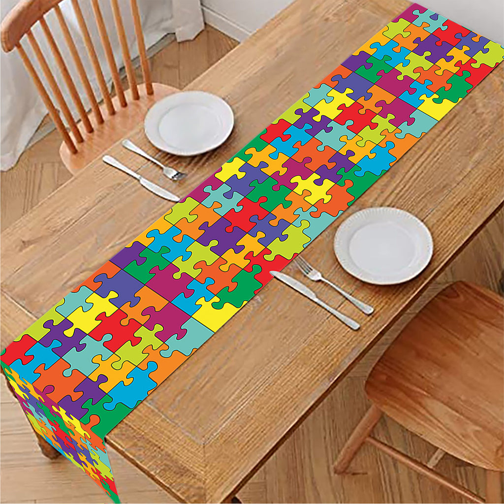 Colorful Autism Awareness Puzzle Print Table Runner