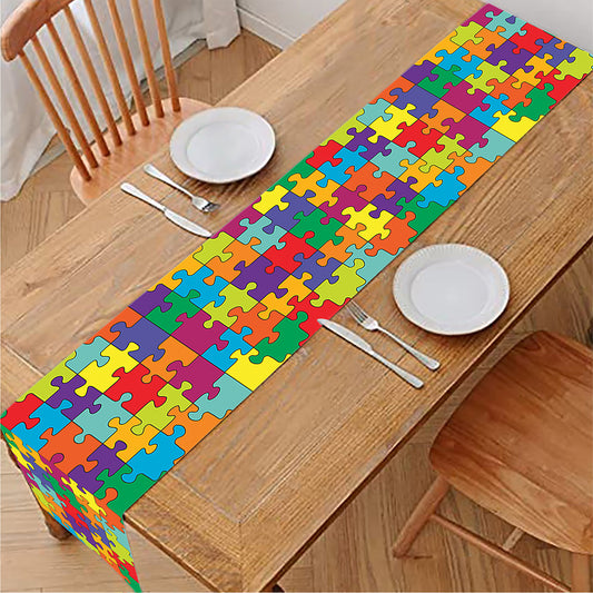 Colorful Autism Awareness Puzzle Print Table Runner