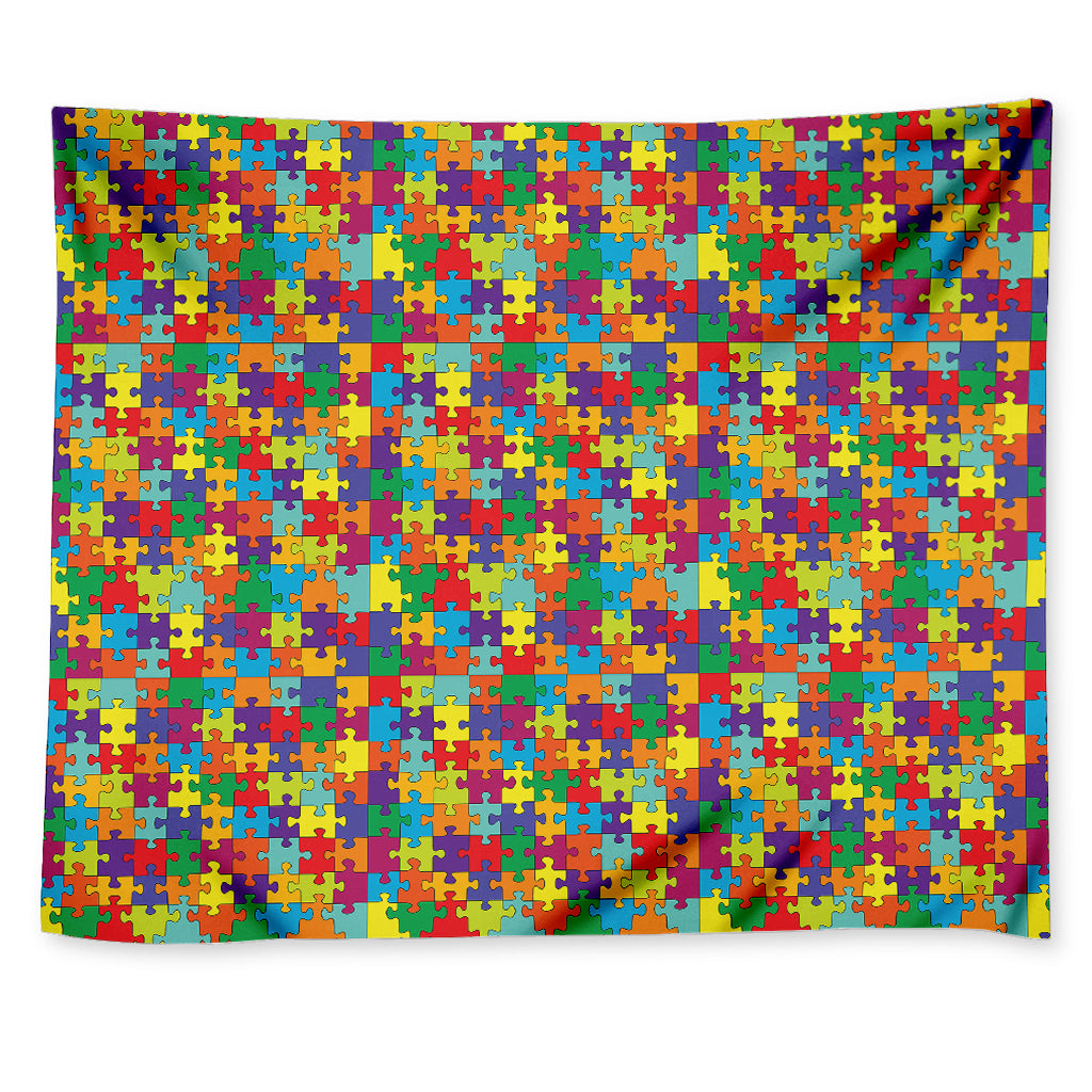 Colorful Autism Awareness Puzzle Print Tapestry
