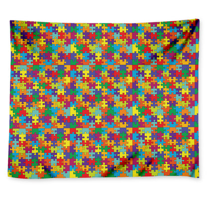 Colorful Autism Awareness Puzzle Print Tapestry