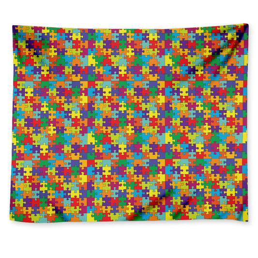 Colorful Autism Awareness Puzzle Print Tapestry