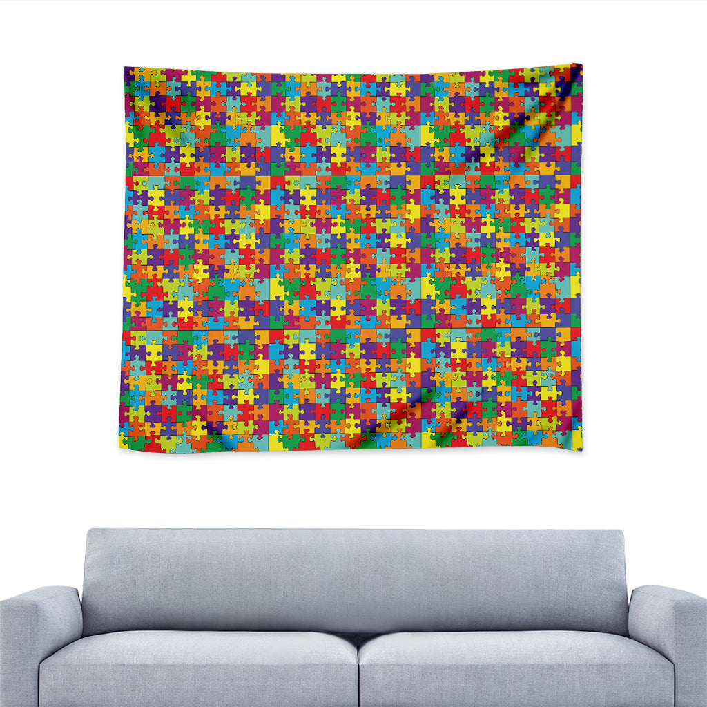 Colorful Autism Awareness Puzzle Print Tapestry