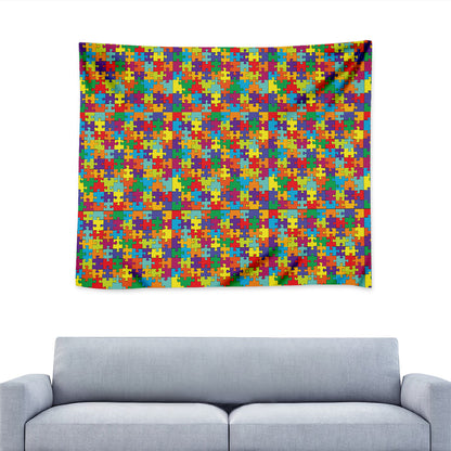 Colorful Autism Awareness Puzzle Print Tapestry