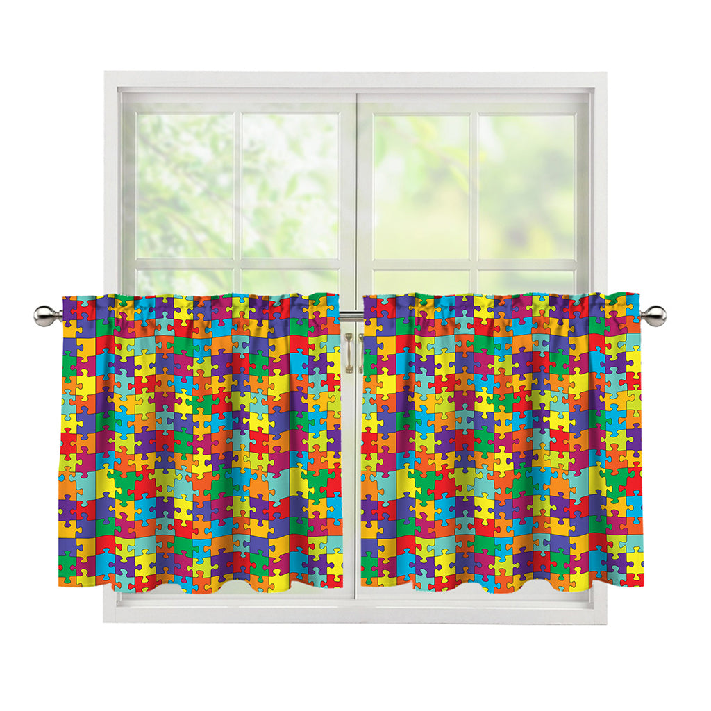 Colorful Autism Awareness Puzzle Print Tier Curtains