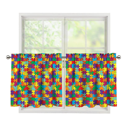 Colorful Autism Awareness Puzzle Print Tier Curtains