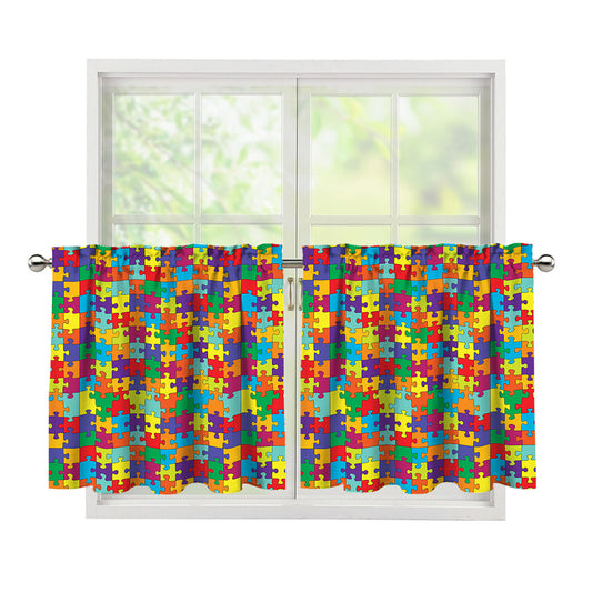 Colorful Autism Awareness Puzzle Print Tier Curtains
