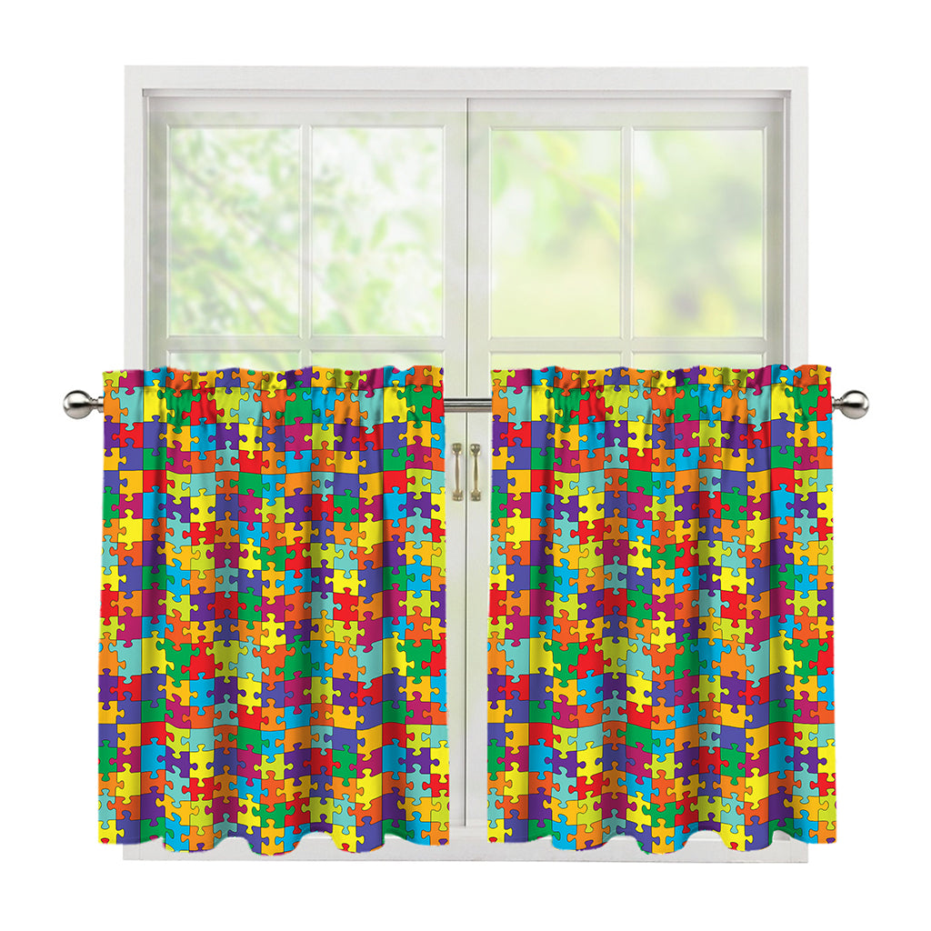 Colorful Autism Awareness Puzzle Print Tier Curtains