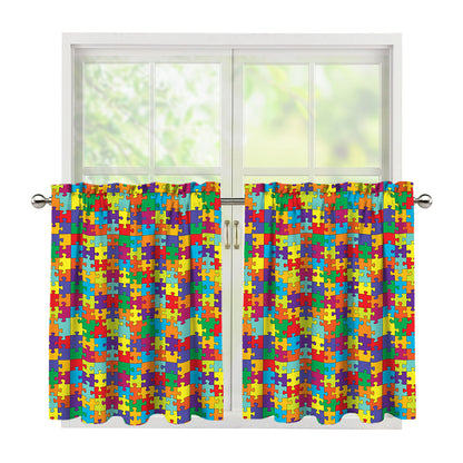 Colorful Autism Awareness Puzzle Print Tier Curtains