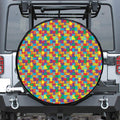 Colorful Autism Awareness Puzzle Print Tire Cover
