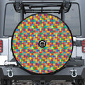 Colorful Autism Awareness Puzzle Print Tire Cover With Camera Hole
