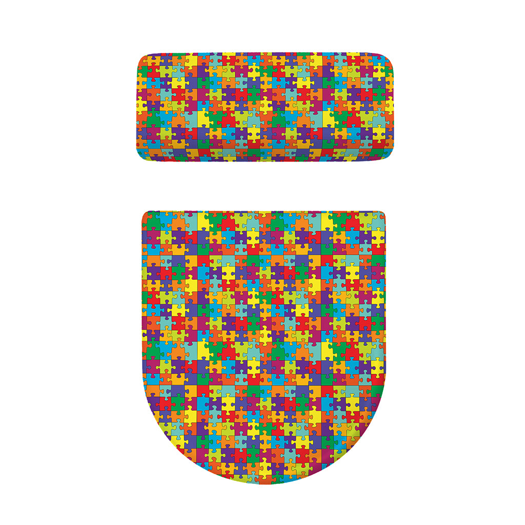 Colorful Autism Awareness Puzzle Print Toilet Lid And Tank Cover Set