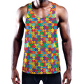 Colorful Autism Awareness Puzzle Print Men's Workout Tank Top