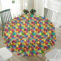 Colorful Autism Awareness Puzzle Print Waterproof Round Tablecloth
