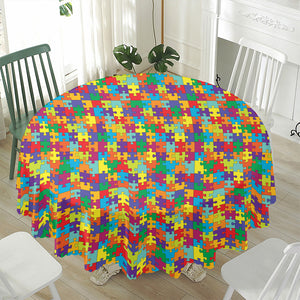 Colorful Autism Awareness Puzzle Print Waterproof Round Tablecloth