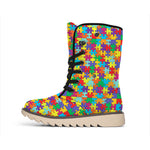 Colorful Autism Awareness Puzzle Print Winter Boots
