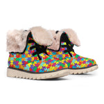 Colorful Autism Awareness Puzzle Print Winter Boots