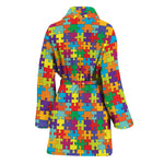 Colorful Autism Awareness Puzzle Print Women's Bathrobe