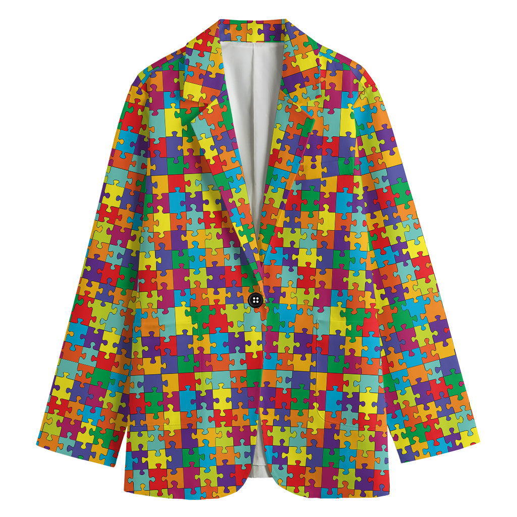 Colorful Autism Awareness Puzzle Print Women's Blazer