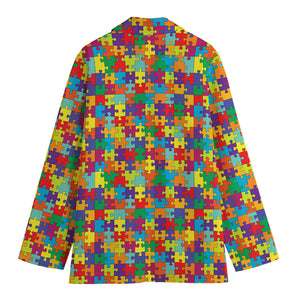 Colorful Autism Awareness Puzzle Print Women's Blazer