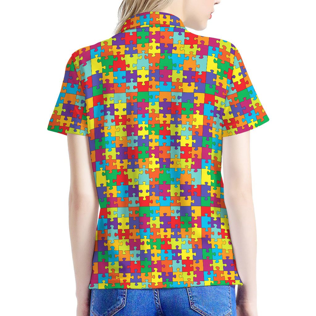 Colorful Autism Awareness Puzzle Print Women's Polo Shirt