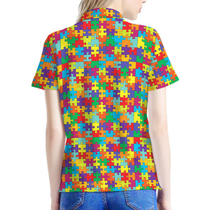 Colorful Autism Awareness Puzzle Print Women's Polo Shirt