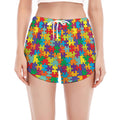 Colorful Autism Awareness Puzzle Print Women's Split Running Shorts