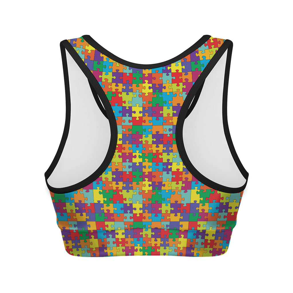 Colorful Autism Awareness Puzzle Print Women's Sports Bra