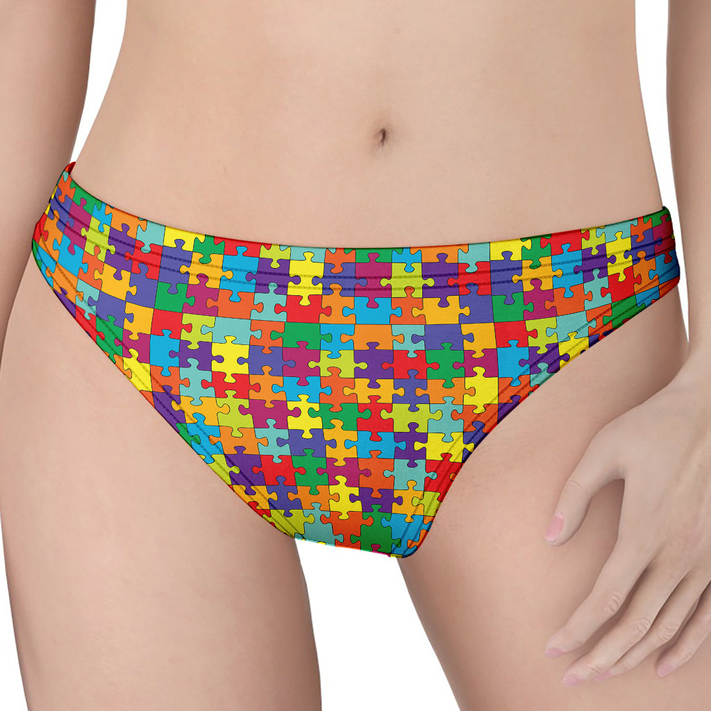 Colorful Autism Awareness Puzzle Print Women's Thong