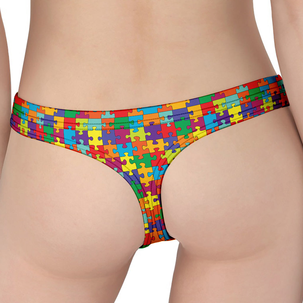 Colorful Autism Awareness Puzzle Print Women's Thong