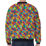 Colorful Autism Awareness Puzzle Print Zip Sleeve Bomber Jacket