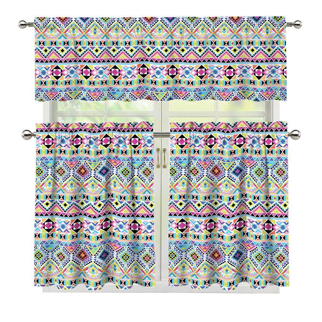 Colorful Aztec Geometric Pattern Print 3 Piece Kitchen Curtains