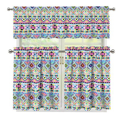 Colorful Aztec Geometric Pattern Print 3 Piece Kitchen Curtains