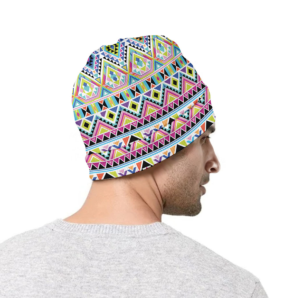 Colorful Aztec Geometric Pattern Print Beanie