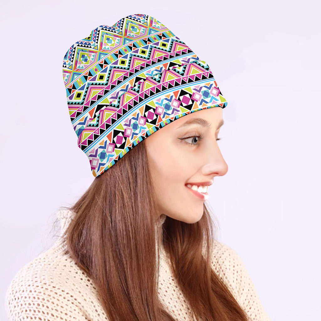 Colorful Aztec Geometric Pattern Print Beanie
