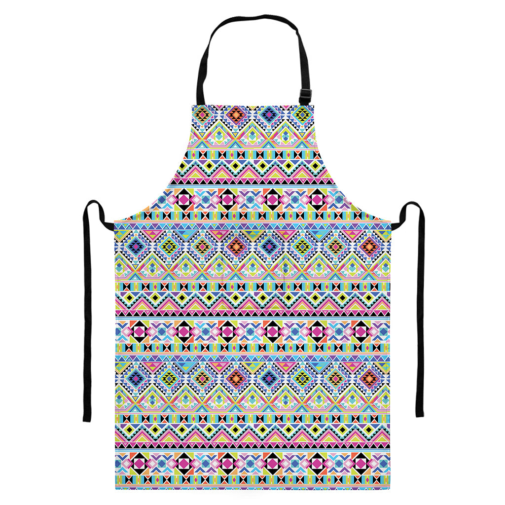 Colorful Aztec Geometric Pattern Print Bib Apron With Pocket