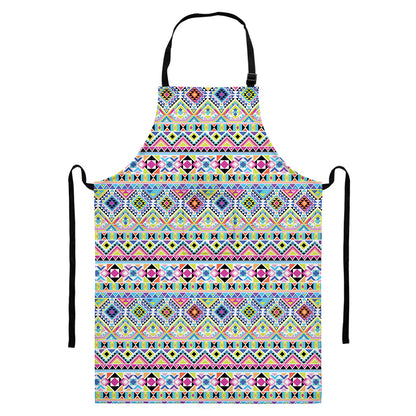 Colorful Aztec Geometric Pattern Print Bib Apron With Pocket