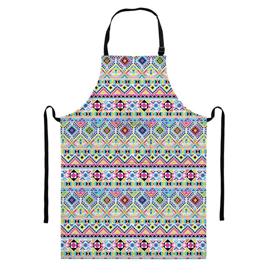 Colorful Aztec Geometric Pattern Print Bib Apron With Pocket