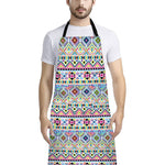 Colorful Aztec Geometric Pattern Print Bib Apron With Pocket